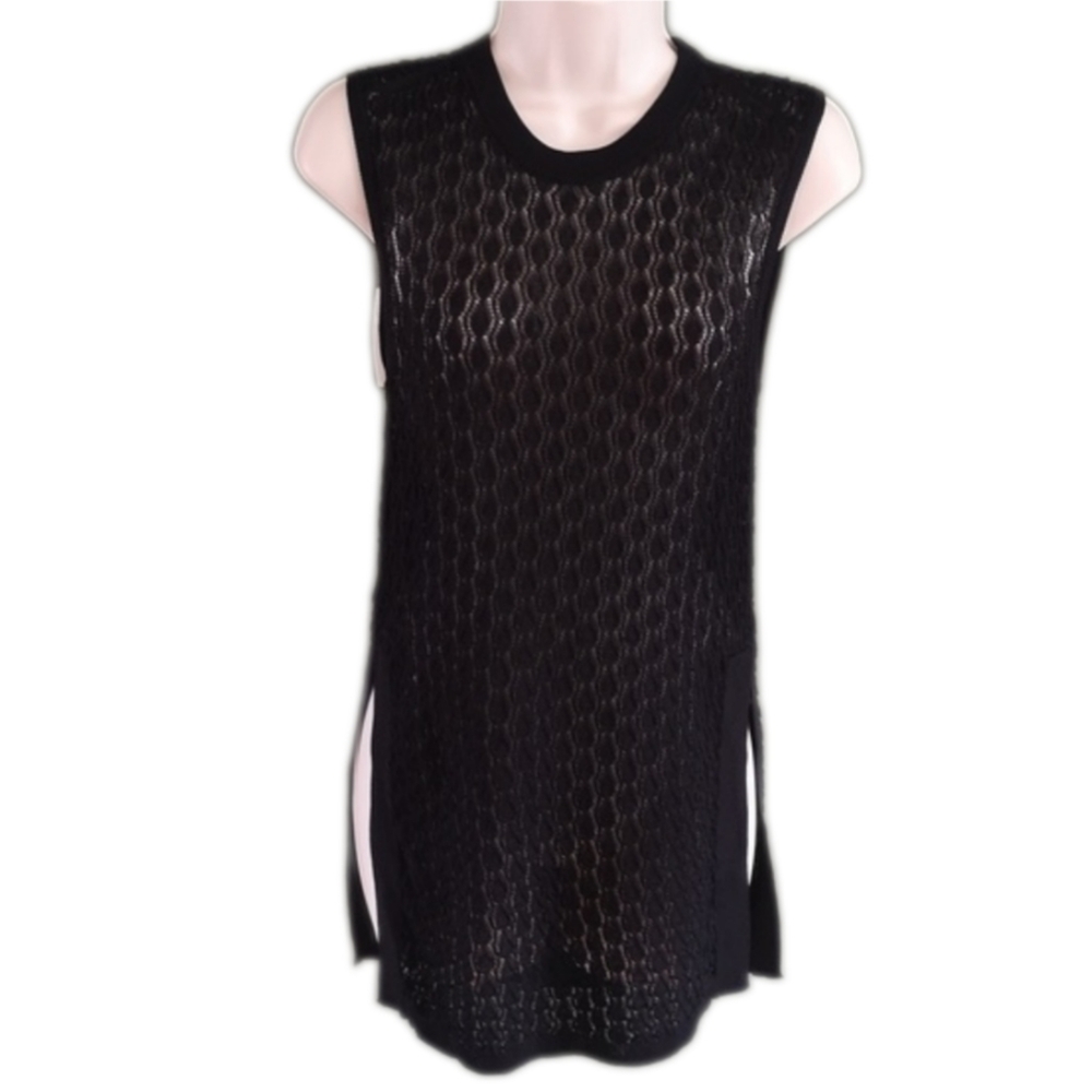 Wilfred Aritzia Lace Knit Side Slit Sleeveless Tunic Top Black XXS